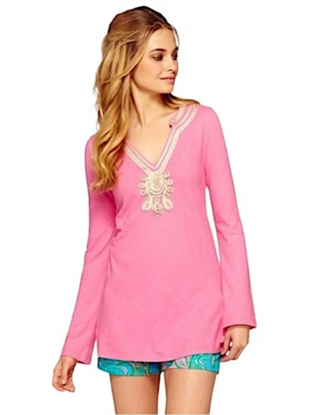 Lilly Pulitzer Emerson Tunic Top Medium Pink Cotton Preppy Resort Wear Vacation